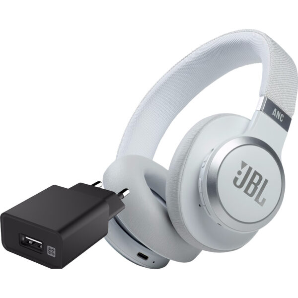 JBL Live 660NC Wit + XtremeMac Oplader met Usb A Poort 12W