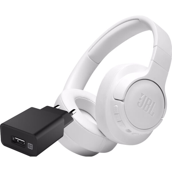 JBL Tune 760NC Wit + XtremeMac Oplader met Usb A Poort 12W